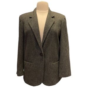 Vintage Sag Harbor Wool Blend‎ Charcoal One Button Blazer/ Jacket Size: 14